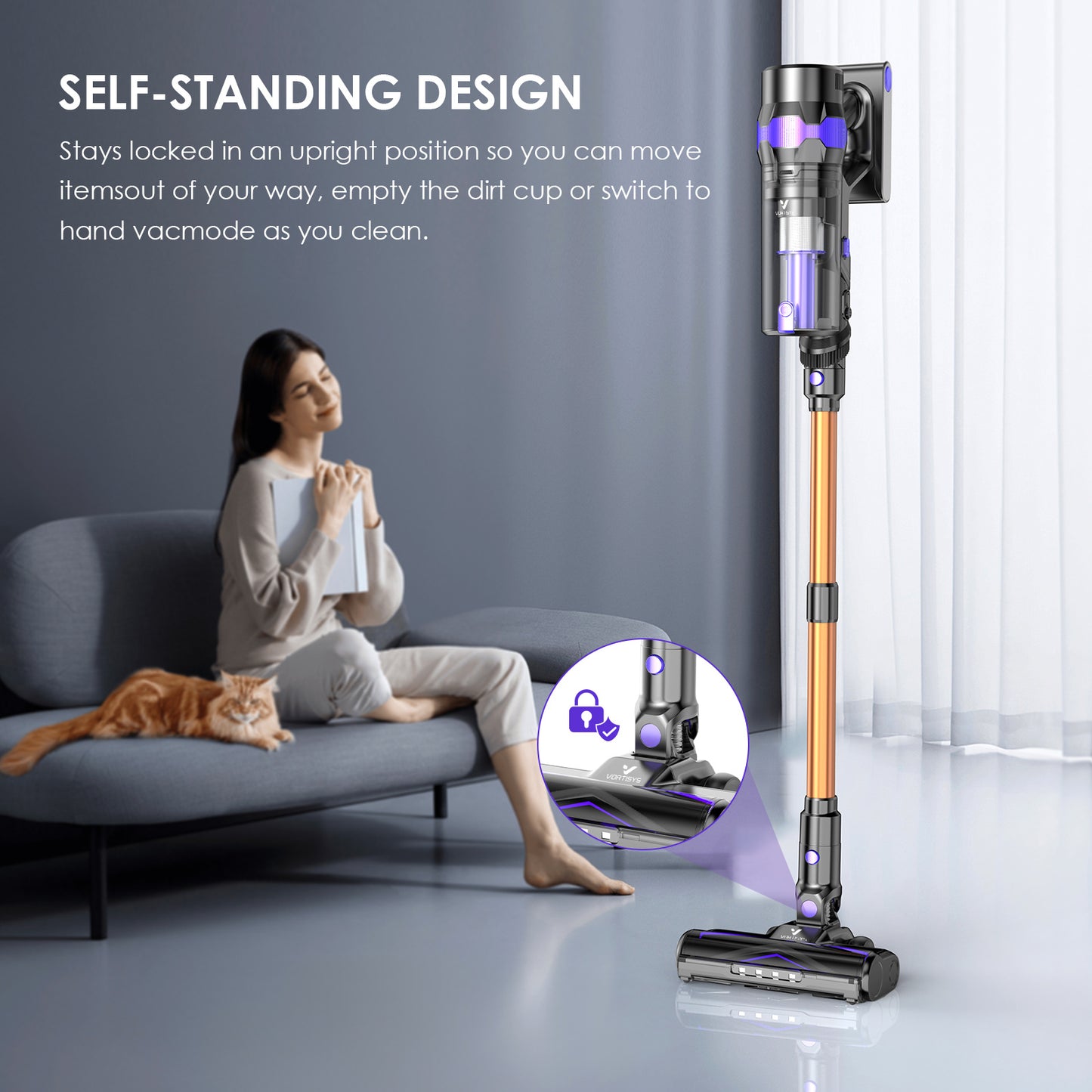 VORTISYS Cordless Vacuum Cleaner 500W - 1.3L Display Anti-Tangle
