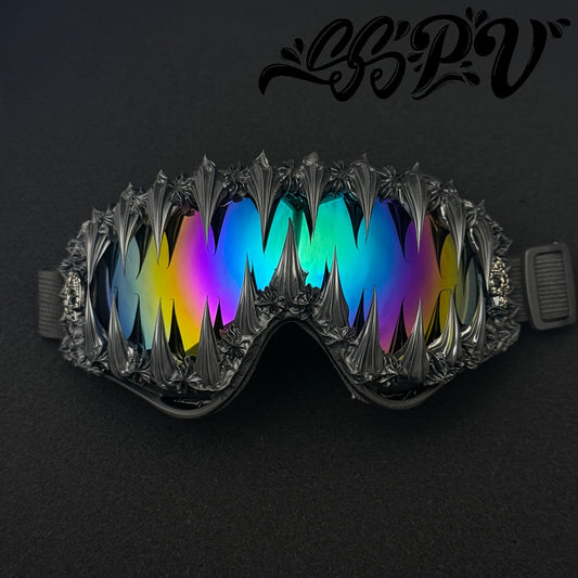 1pc SSPV Gothic Spiked Cosplay Glasses - Streetwear Novelty Eyewear with Spike Frame, Handmade Unique for halloween, Carnival, Costume Parties (Non-Prescription Glasses)