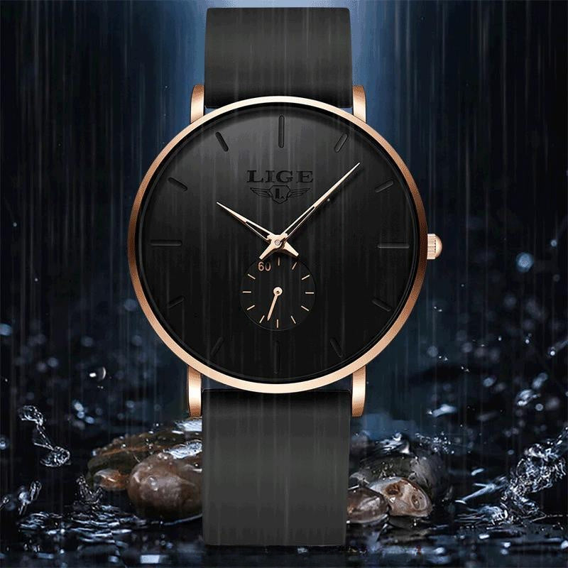 LIGE Minimalist Watch - Ultra-Thin Silicone Strap Unisex