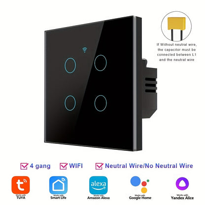 WiFi Smart Light Switch 1/2/3/4 Gang - Touchscreen Alexa Google