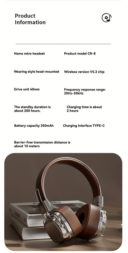 Retro Wireless Headphones - HiFi Deep Bass with 350mAh Battery