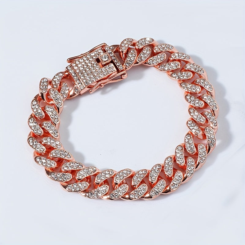 Luxurious Rhinestone Cuban Link Bracelet Unisex