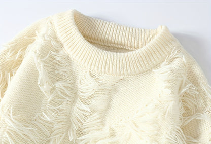 Men's Casual Fringed Pullover Sweater - High Stretch Knit