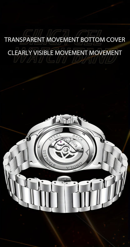 ONOLA Men's Stainless Steel Mechanical Watch - Luminous Hollow Tourbillon