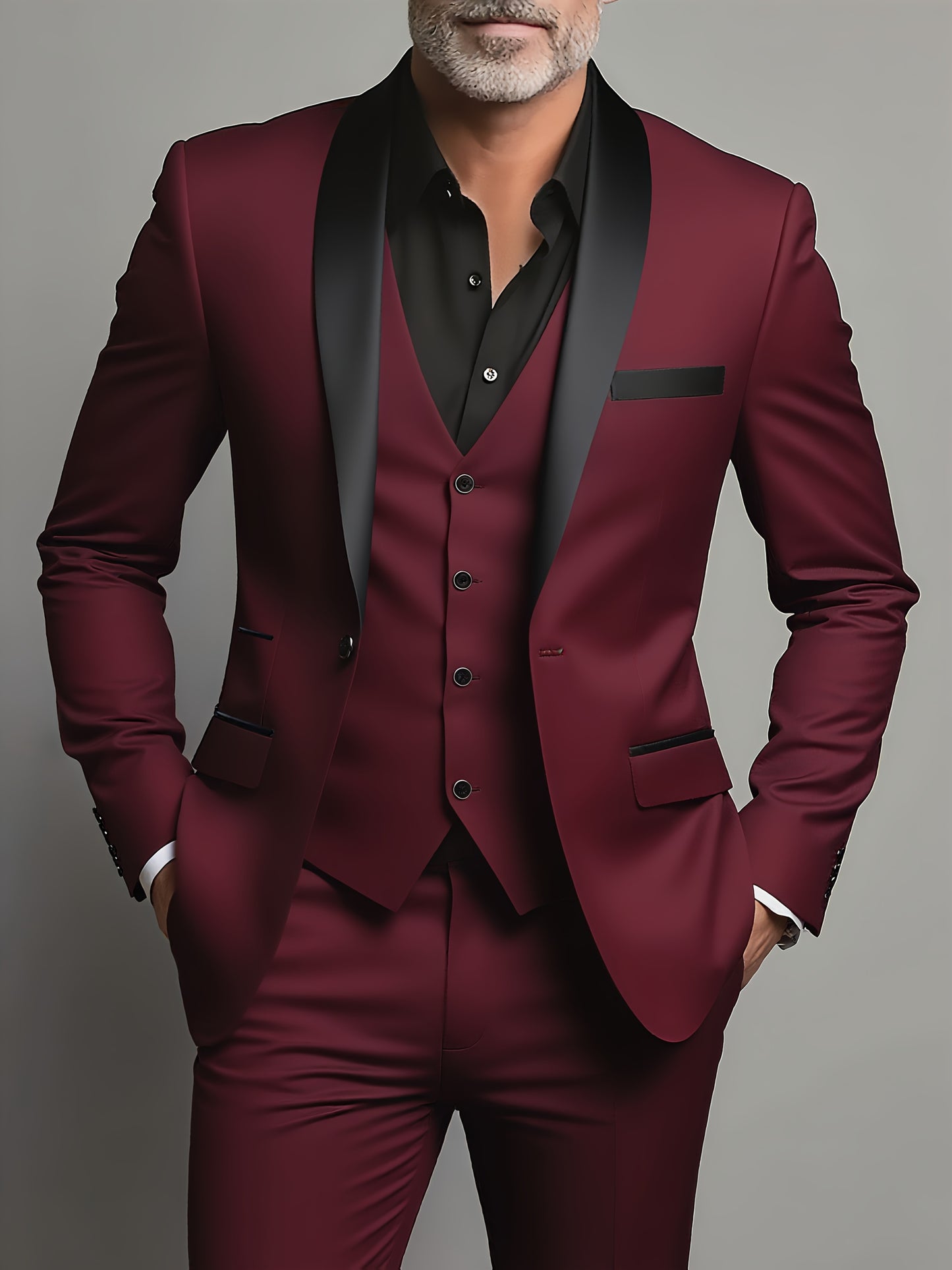 Men's 3pcs Suit Set - Blazer Vest Pants Elegant