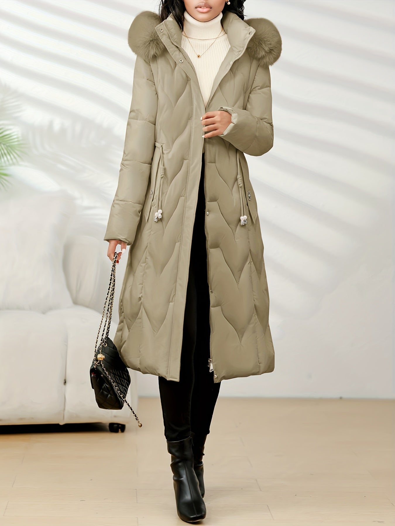 Damenmantel in Übergröße, knielang, neue Wintermode, schmal geschnitten, mit Kapuze und dickem Futter, Winterjacke für Damen in Übergröße, leichte Wintermäntel für Damen mit Taschen, Jacke für Damen in Übergröße