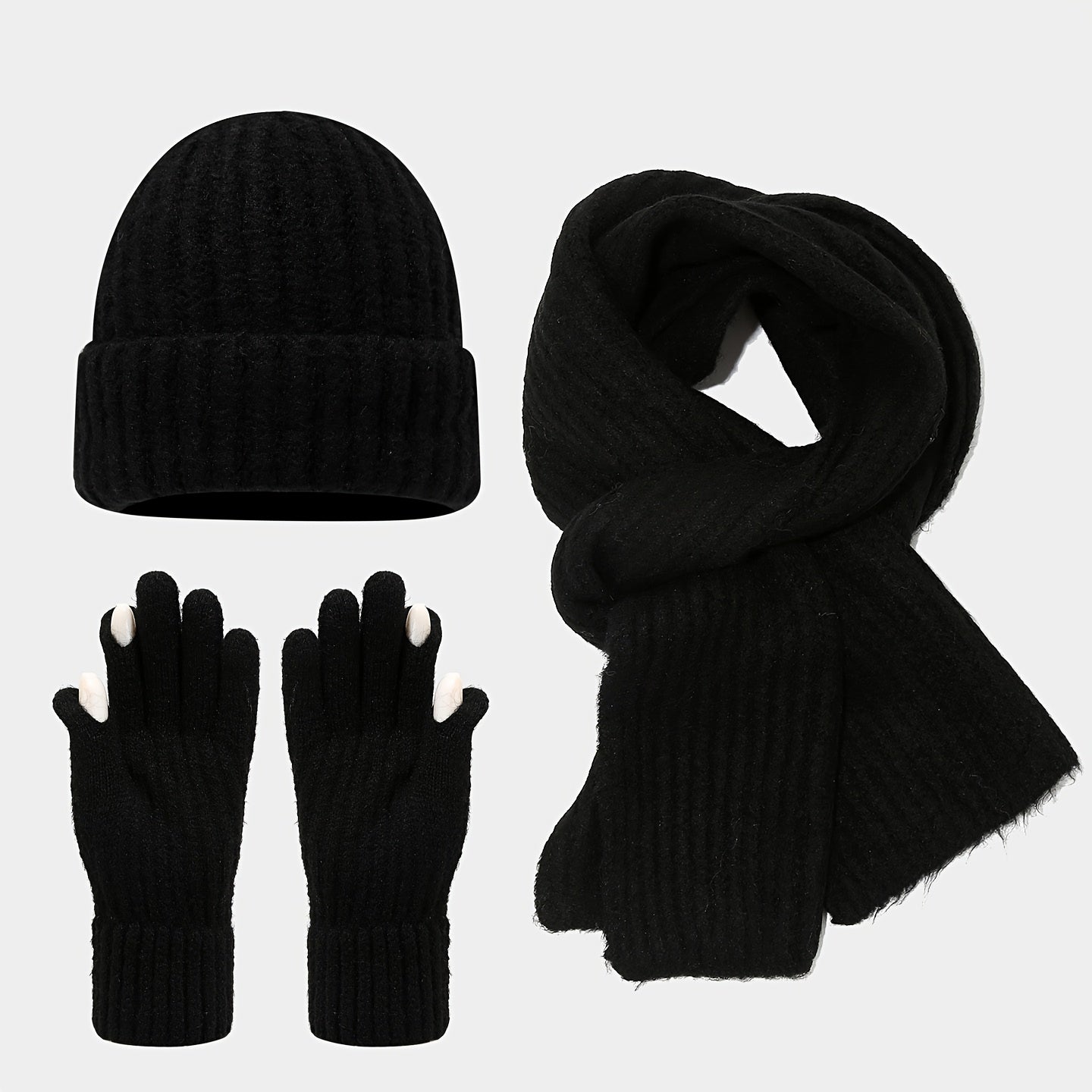 3pcs Winter Set - Beanie Scarf Gloves Touch Screen Unisex