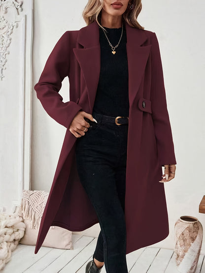 Women's Suit Collar Two-Tone Belted Long Coat - Elegant H-Line