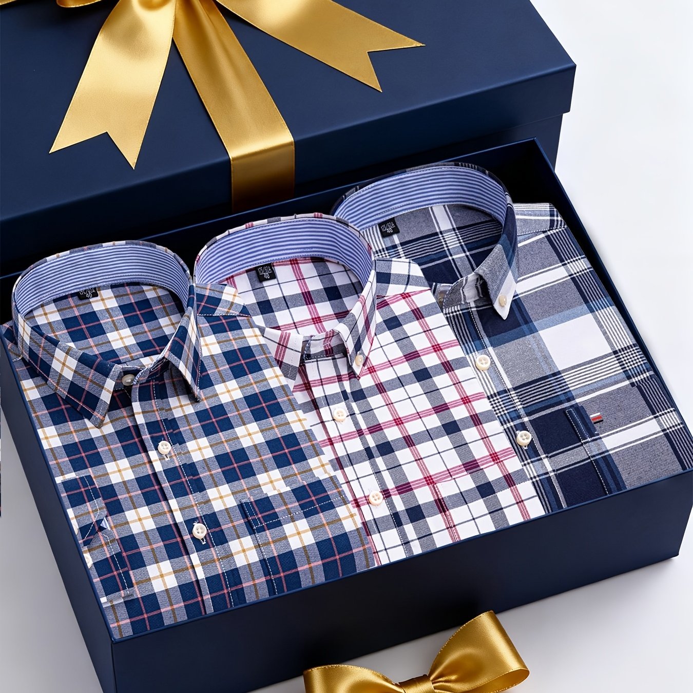 Men's 3-Pack Long Sleeve Oxford Shirts - Embroidered Chest Pockets