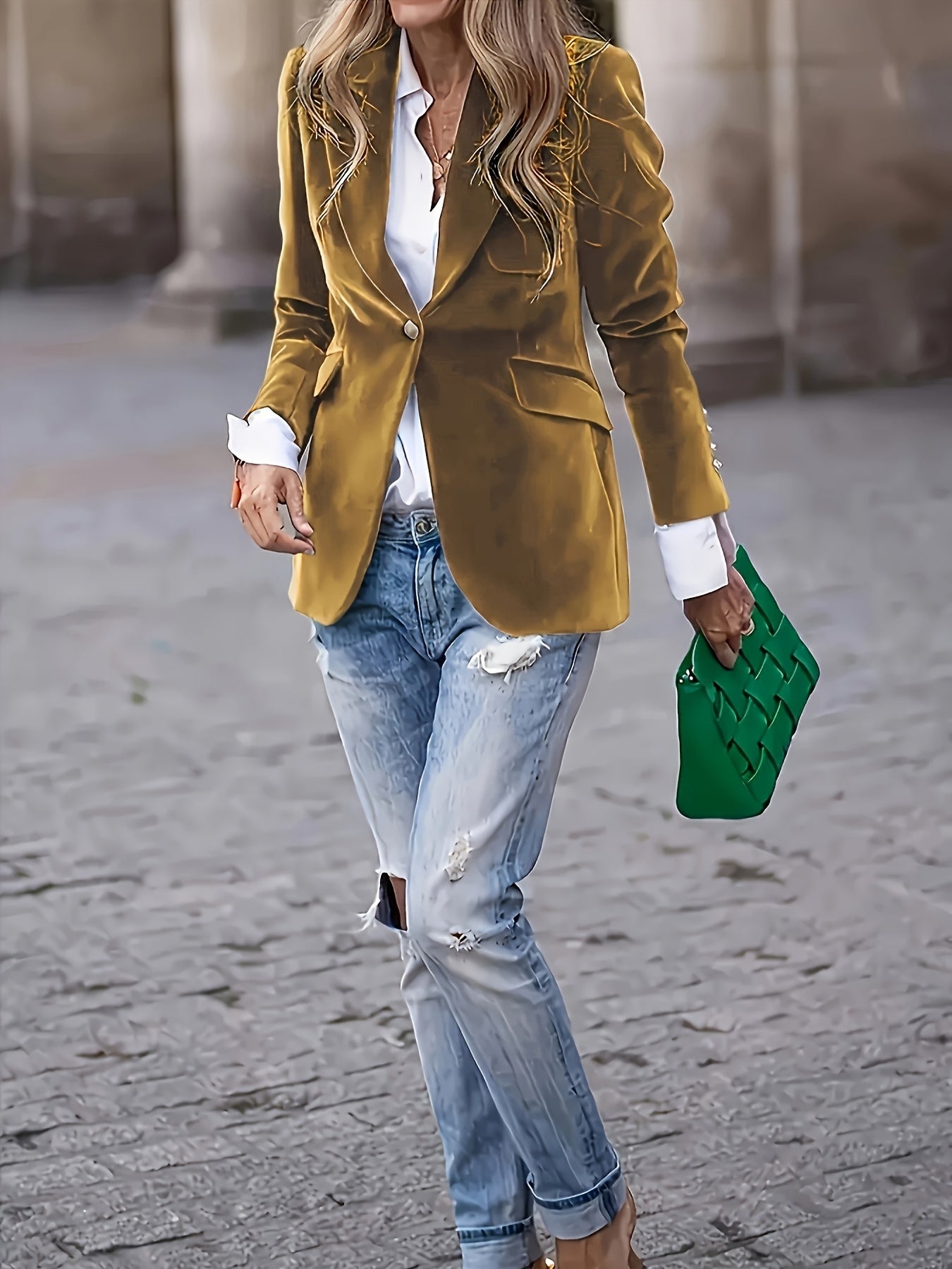 Women's Elegant Single-Breasted Blazer - Tailored Collar Long Sleeve