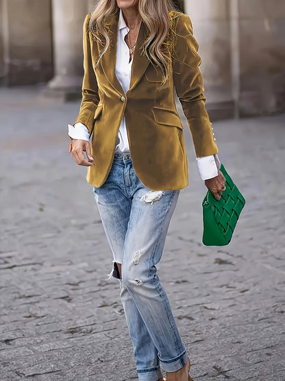 Women's Elegant Single-Breasted Blazer - Tailored Collar Long Sleeve