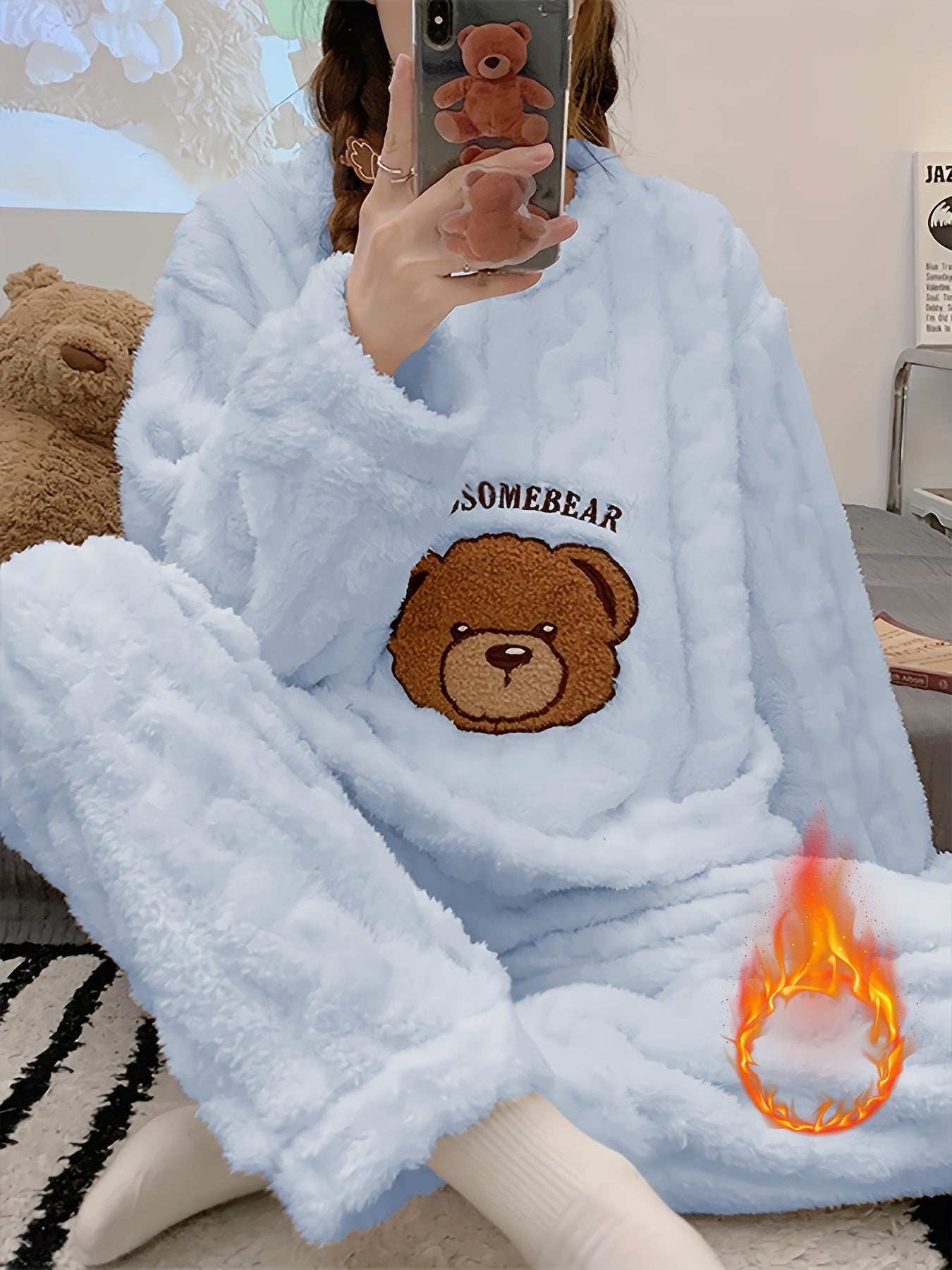 Thick Warm Pajama Set - Jacquard Bear Flannel