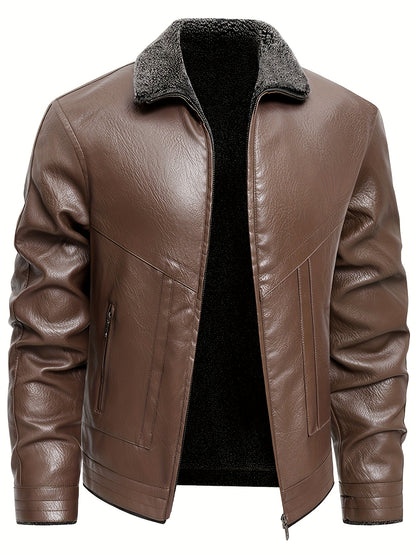 Men's Winter Thickened Bomber Jacket - Windproof Lapel PU