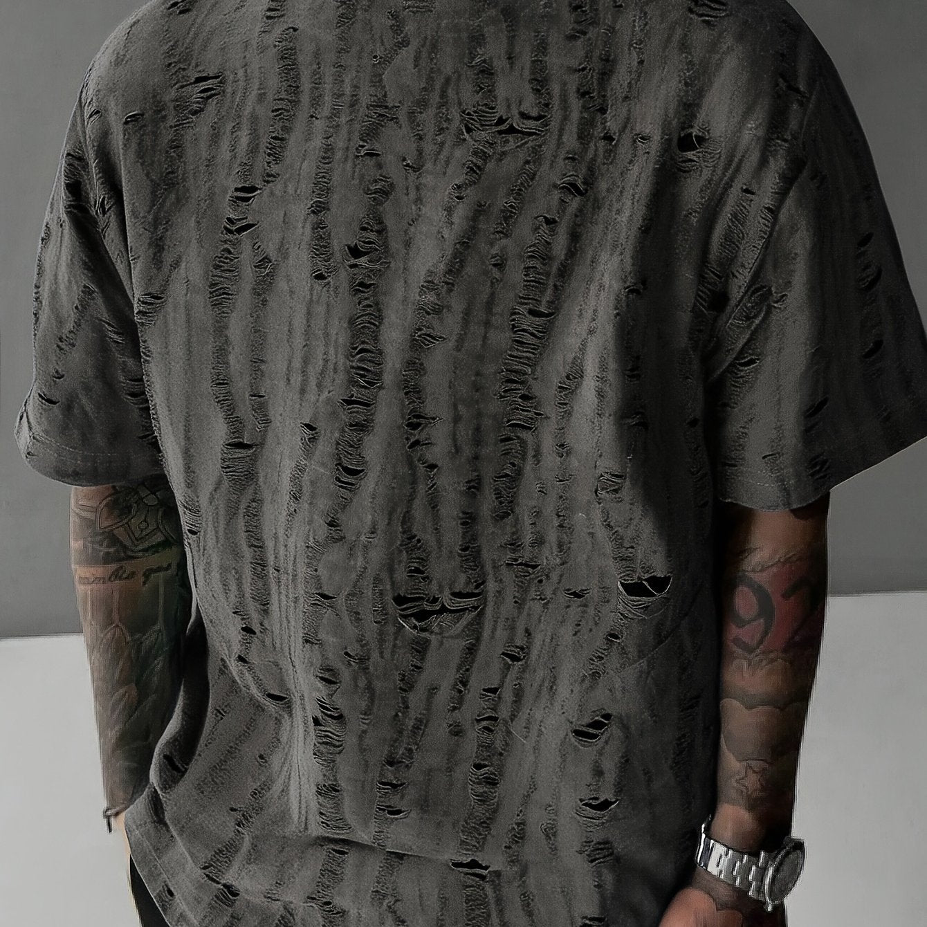 Men's Summer Distressed T-Shirt - Gray Ripped Design