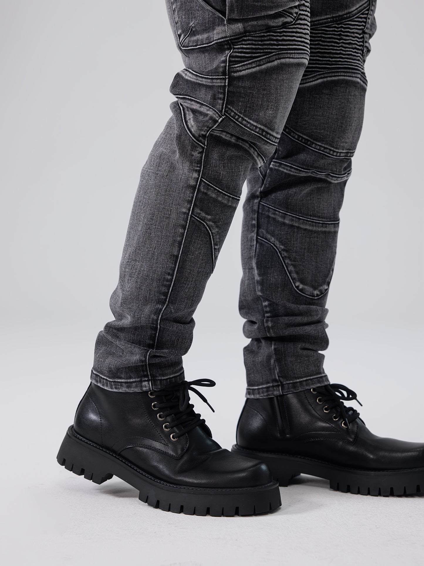 ESDVQ Men's Stretch Slim Multi-Pocket Jeans - Locomotive Stitching