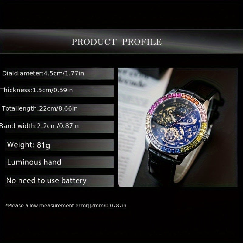 Jianni Men's Luxury Automatic Tourbillon Watch - Moon Sun Phases