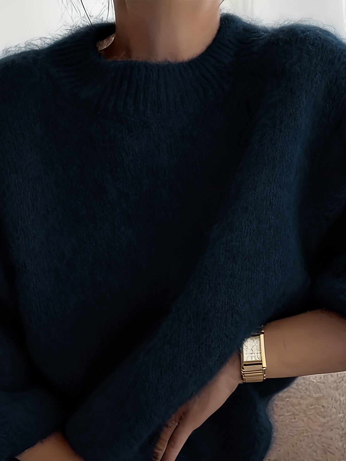 Women's Alpaca Sweater - Elegant Round Neck Winter Coat, Soft Warm Pure Color Blouses | High Elasticity for a Flattering Fit | Solid Color Sweaters for Dresses, Skirts & Pants Toppings | Hand Wash/Dry Clean (Autumn/Winter War