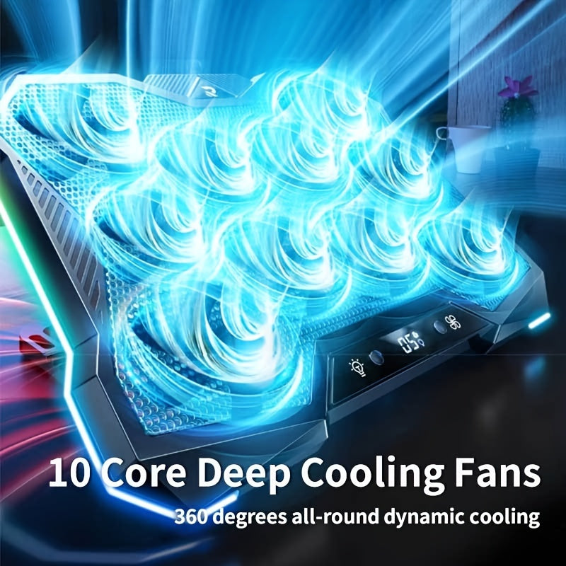 Gaming Laptop Cooling Pad - 10 Fans RGB with 8 Height Adjustments