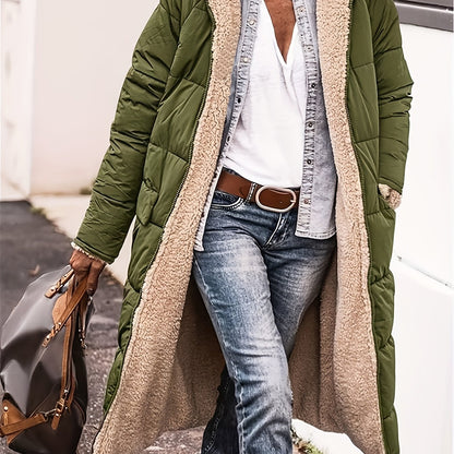 Plus Size Reversible Fuzzy Longline Winter Coat - Hooded Casual