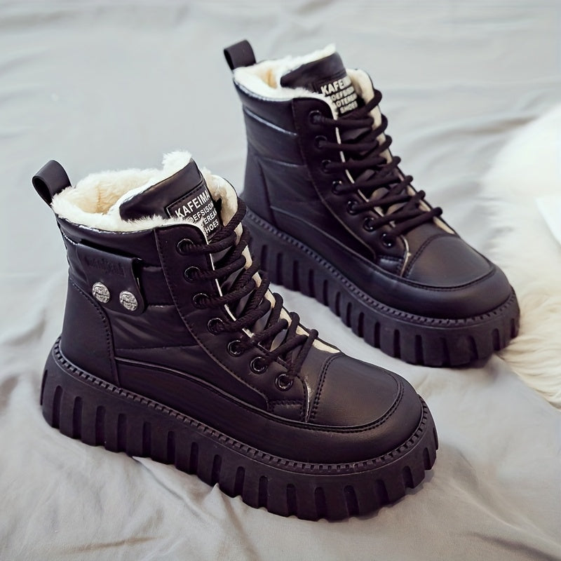 Women's Winter Boots - Thick Platform Lace-Up Ankle Boots