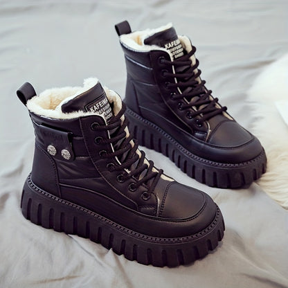Women's Winter Boots - Thick Platform Lace-Up Ankle Boots