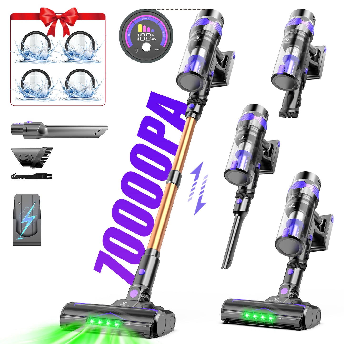 VORTISYS Cordless Vacuum Cleaner 500W - 1.3L Display Anti-Tangle