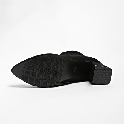 Women's Chunky High Heel Boots - Slip-On Platform Black