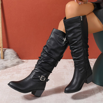 DENGWEISI Women's Elegant Chelsea Knee-High Boots - Side Zipper