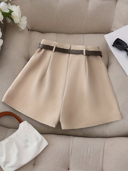 Women's Fashion Solid Color Shorts - Faux Pocket with Belt
