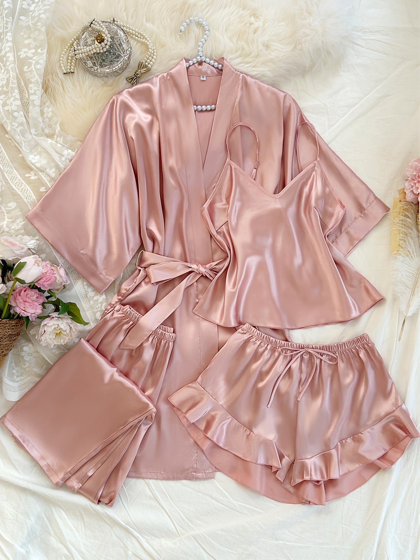 Women's All-Season V-Neck Pajama Set - Tie Waist Drawstring