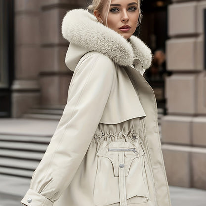 Women's Winter Fleece-Lined Thermal Coat - Full-Zip A-Line Hood