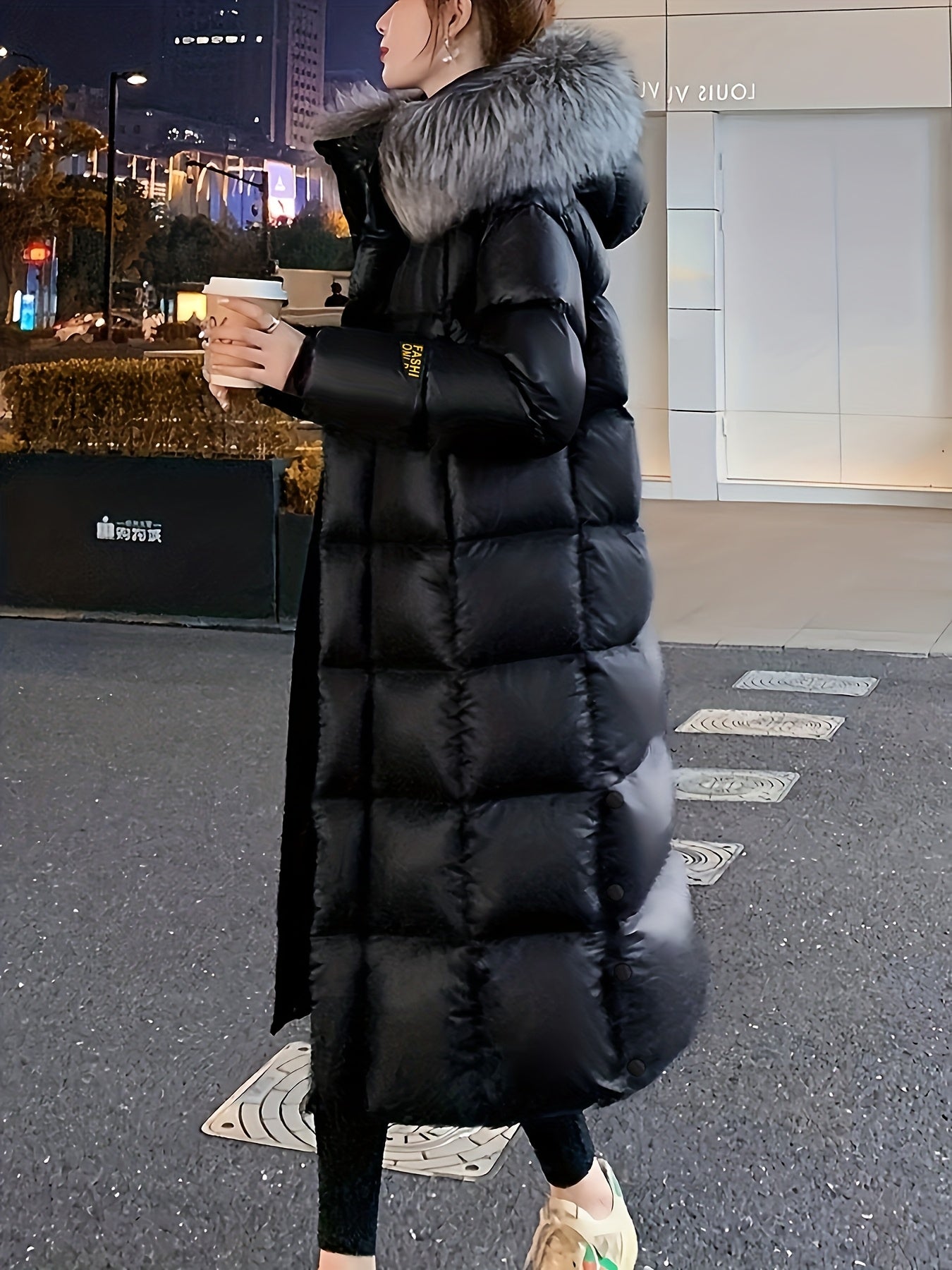 Women's Elegant Longline Coat - Faux Fur Hood