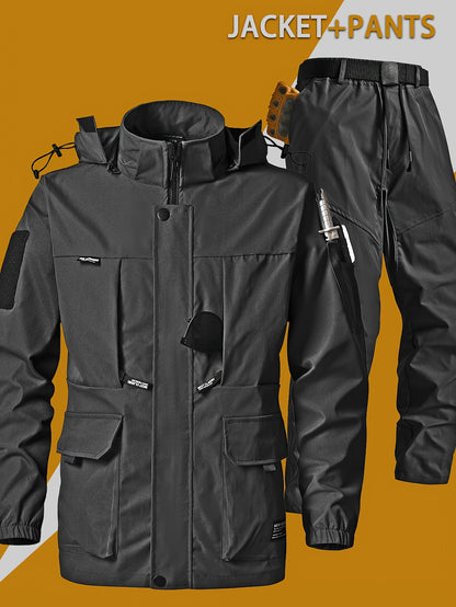 Men's Workwear Set - Hooded Multi-Pocket Jacket & Pants