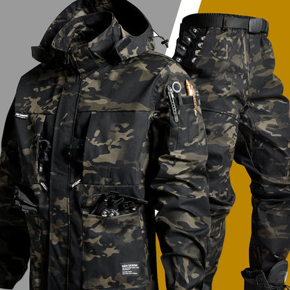 Men's Workwear Set - Hooded Multi-Pocket Jacket & Pants