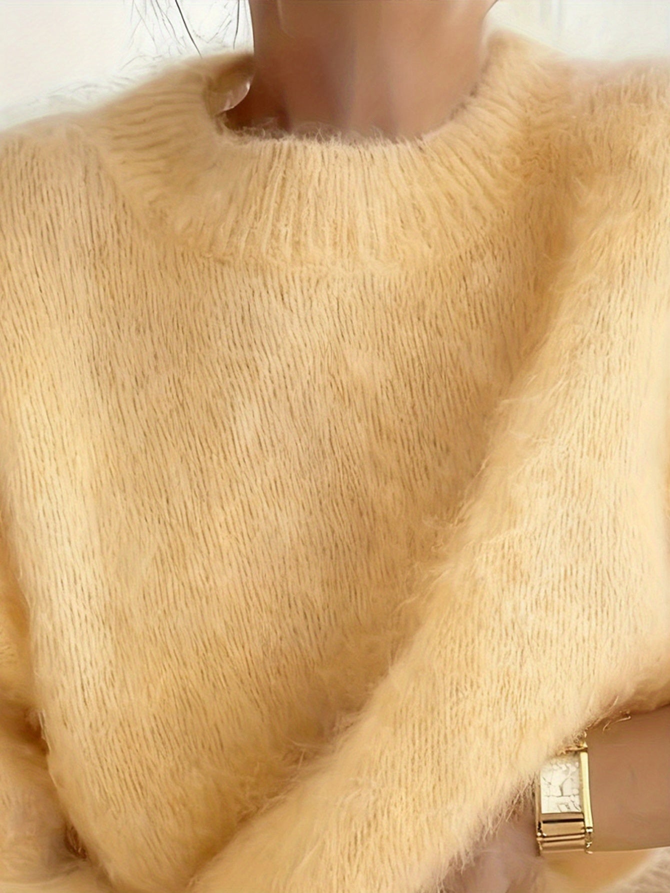 Women's Alpaca Sweater - Elegant Round Neck Winter Coat, Soft Warm Pure Color Blouses | High Elasticity for a Flattering Fit | Solid Color Sweaters for Dresses, Skirts & Pants Toppings | Hand Wash/Dry Clean (Autumn/Winter War