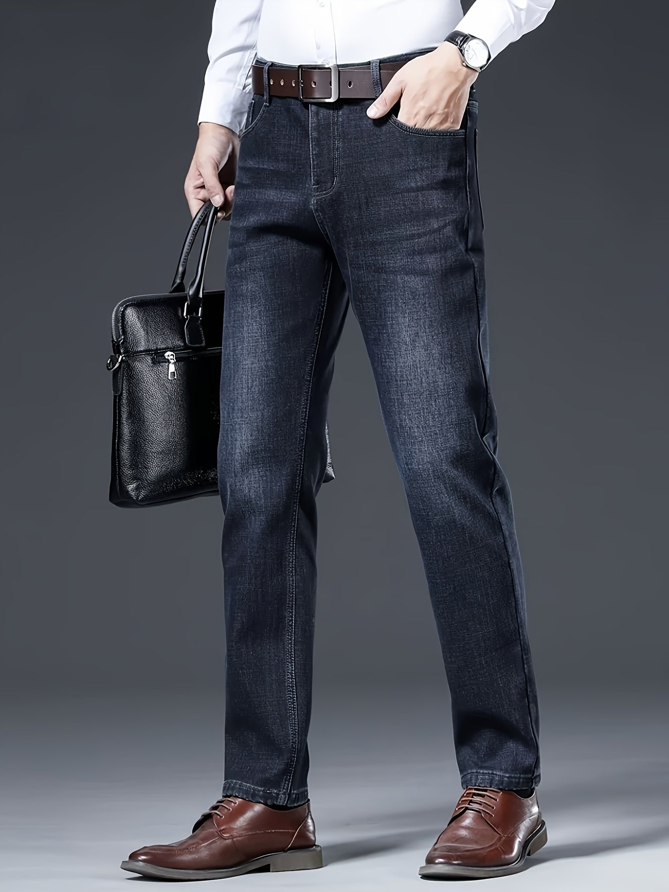 ESDVQ Men's Winter-Thickened Stretch Jeans - Warm Straight-Leg