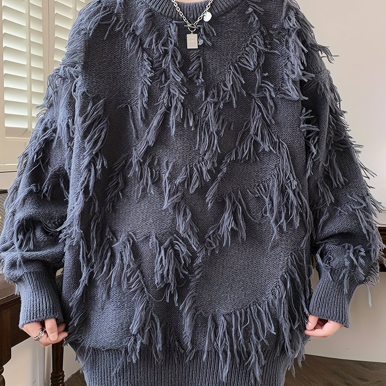 Men's Casual Fringed Pullover Sweater - High Stretch Knit