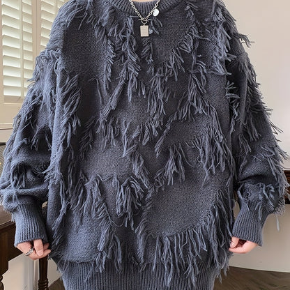 Men's Casual Fringed Pullover Sweater - High Stretch Knit