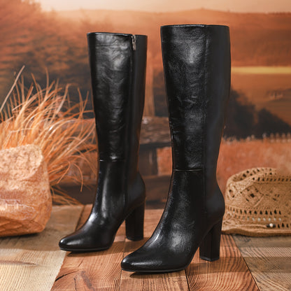 Women's Chunky Platform High Boots - Side Zipper Knee-High