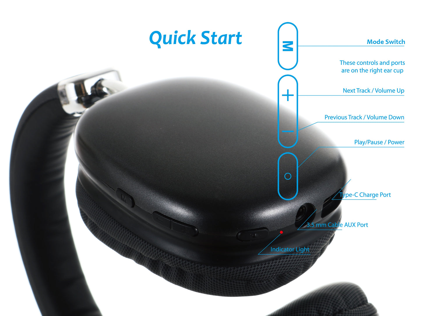 Wireless Headphones - Lightweight Foldable with Built-In Mic