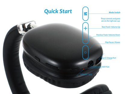 Wireless Headphones - Lightweight Foldable with Built-In Mic