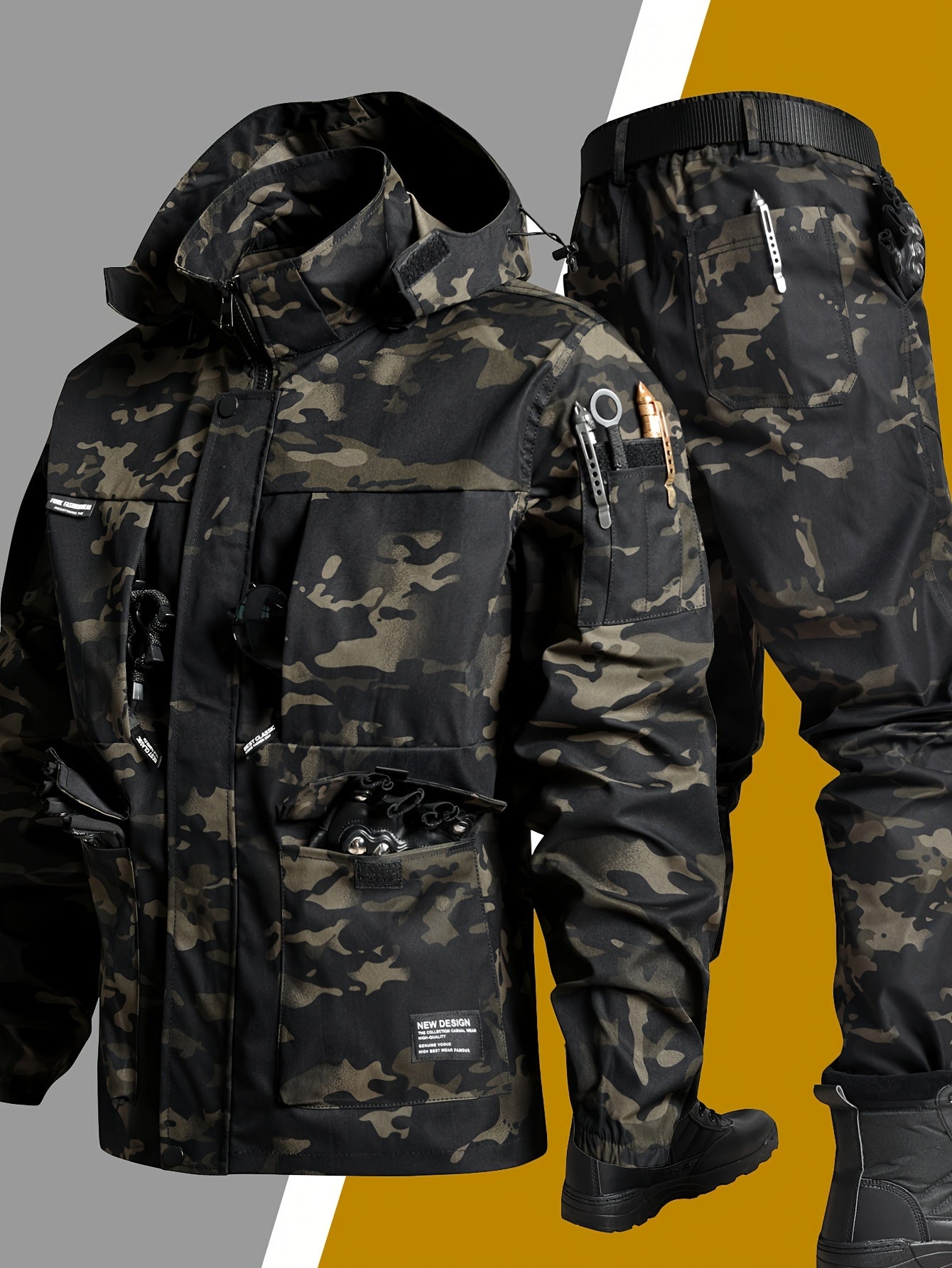 Men's Workwear Set - Hooded Multi-Pocket Jacket & Pants