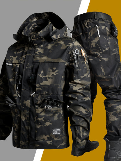 Men's Workwear Set - Hooded Multi-Pocket Jacket & Pants