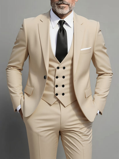 Men's 3pcs Suit Set - Blazer Vest Pants Elegant
