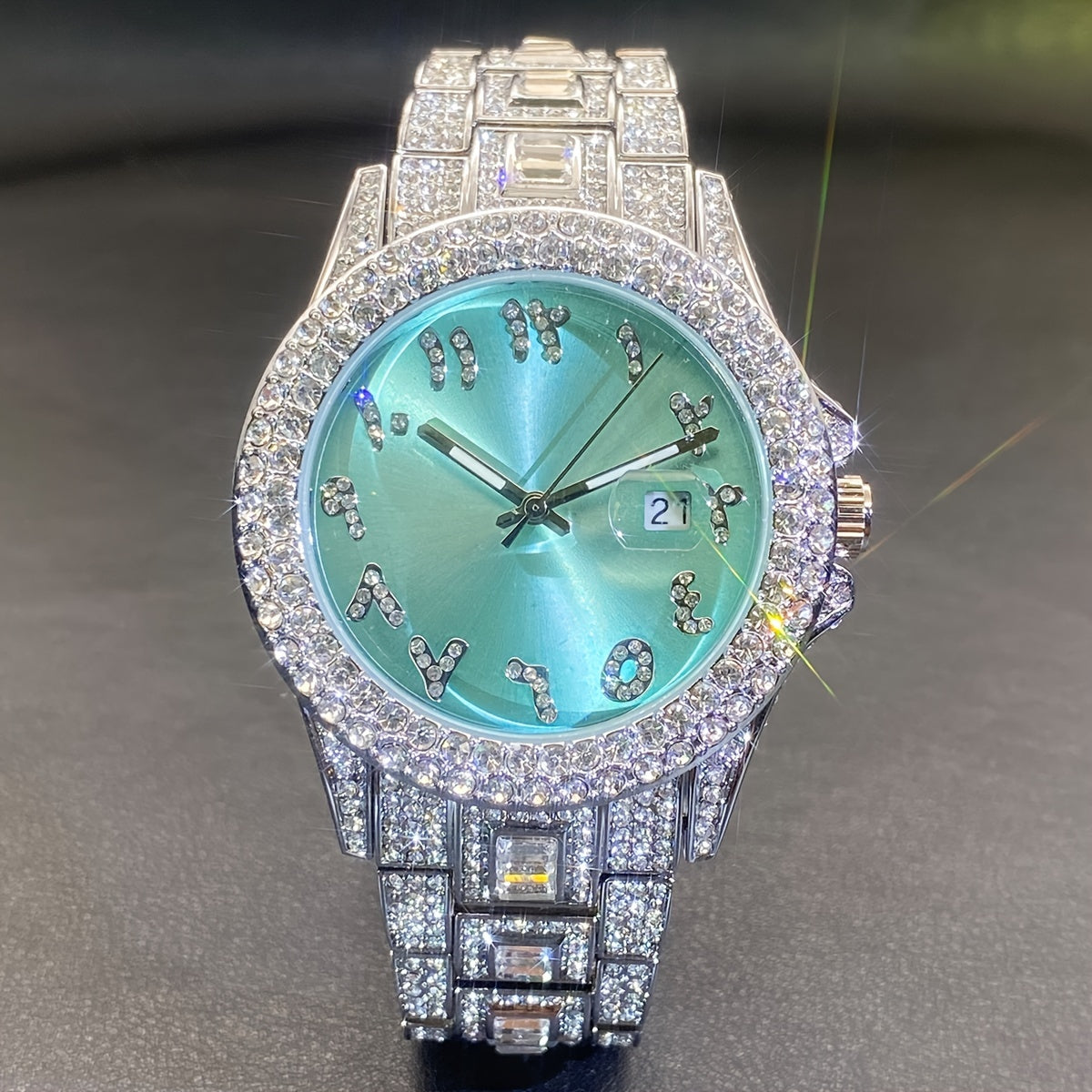 MISSFOX Luxury Couples' Quartz Watch - Ice Blue Rhinestone Luminous