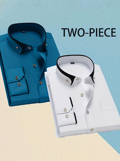 1+1 Men's Double Lapel Long Sleeve Shirt - Fashion Business Casual