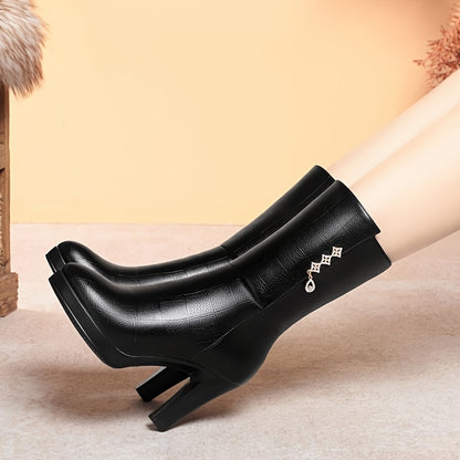 Women's Fleece-Lined Mid-Calf Boots - Rhinestone