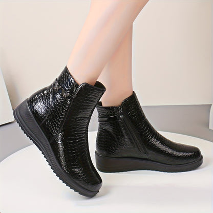 Women's Winter Warm Chunky Platform Ankle Boots - Side Zipper