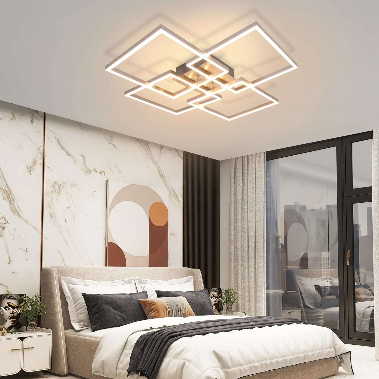 GBLY Elegant Square LED Ceiling Light 48W - Dimmable Remote 3000K-6500K