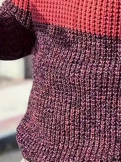 Men's Half-Zip Striped Sweater - Stand Collar Color Block